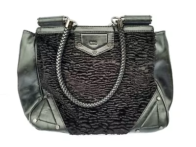 R.J. Graziano Woven Handle Black Purse Handbag Satchel With Shearling Faux Fur • $14.99