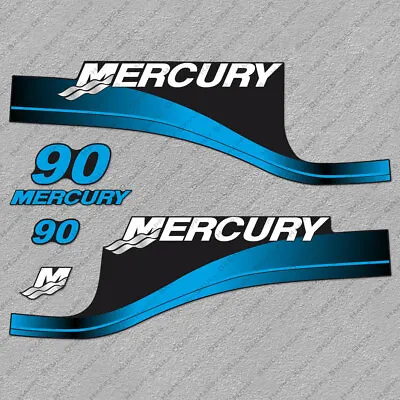 Mercury 90 Hp Two Stroke Outboard Engine Decals BLUE Sticker Set Reproduction • $51.29