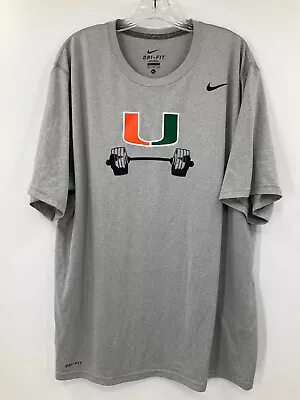 Miami Hurricanes Team Issued Grey Nike Dri Fit Short Sleeve Shirt Size-xl • $59