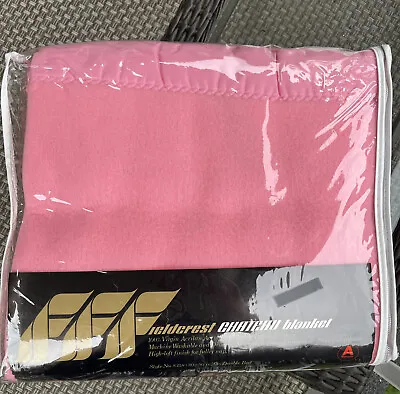 Fieldcrest Acrylic Blanket 80”x 90  Satin Trim Barbie Pink USA  New Vtg 70s 8358 • $60