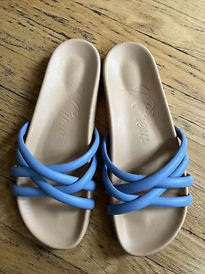 J Crew Sandal Leather Slippers Strap Padded Pale Seascape Blue Beach US Size 10 • $25