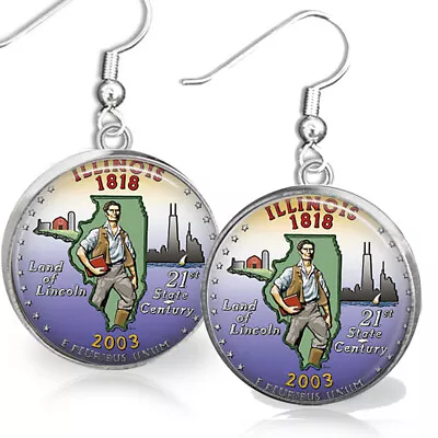 Illinois State Quarter Earrings Watercolor Art Print Artisan State Pride Gift • $12.95