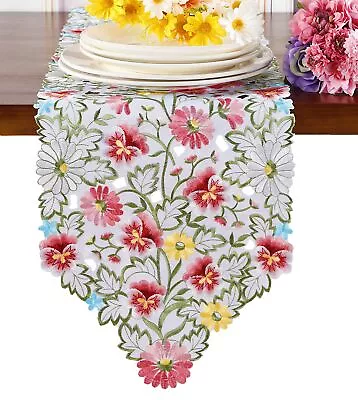 Spring Flower Table Runner Embroidered Flowery Table Placemats Floral Cutwork... • $22.82