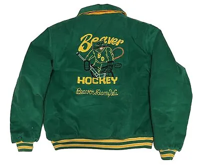 Vintage 70s 80s Chain Stitch Embroidery Hockey Corduroy Jacket Beaver Sz Large • $249.99