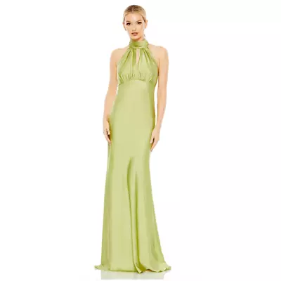 Mac Duggal KEYHOLE HALTER EMPIRE GOWN Apple Green Sz 6  #49520 SOLD OUT! • $179