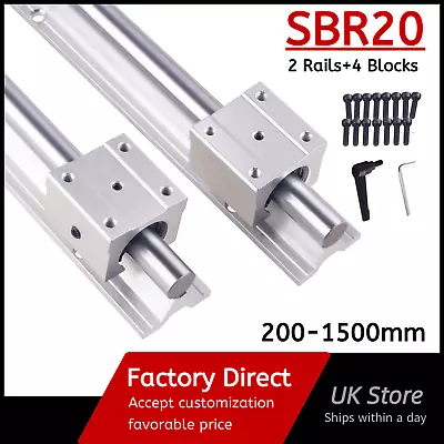 2X SBR20 200mm-1500mm Linear Rails Supported Sliding Guide + 4XSBR20UU Block CNC • £46