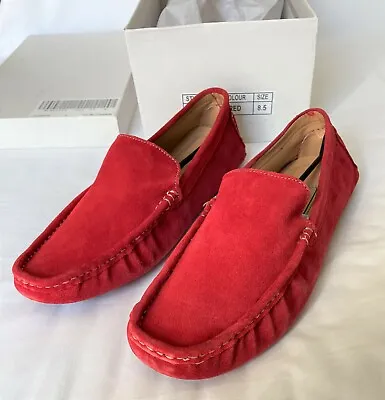 Scandia Woods Mens Red Suede Leather Driving Shoes Slip-On Square Toe Size 8.5 W • $28.95