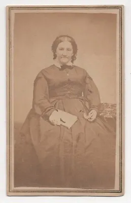 ANTIQUE CDV CIRCA 1860s G.C. ANGLE OLDER LADY IN DRESS HOLDING BOOK CLINTON N.J. • $9.99