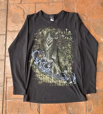 Y2K La Ink Tiger Tattoo Grunge Affliction Style Black Thermal Shirt Large USA • $29.99