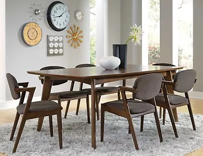 7 Pc Mid Century Mod 78  Dark Walnut Dining Table And Grey Chairs Furniture Set • $1199