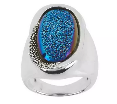 Michael Dawkins Sterling Silver Blue-Tone Drusy Quartz Band Ring Size 5 Qvc • $26.26