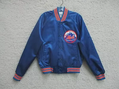 VINTAGE Chalk Line New York Mets Jacket Medium Blue Satin Bomber Snap Mens 80s • $128.75
