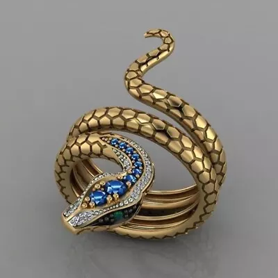 0.40 Ct Round Cut Blue Diamond Women's Snake Statement Ring 14K Yellow Gold Over • £137