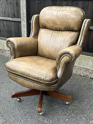 Captains Chair Handmade In Long Eaton Leather Swivel Armchair Traditional Office • £350