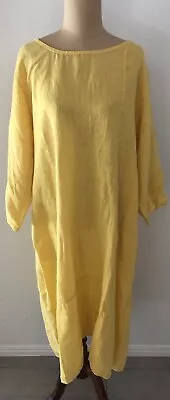 Yellow Linen Smock Dress One Size Made In Italy  • $50