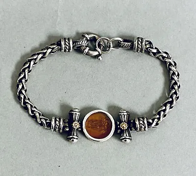 Flli Menegatti Sterling Silver & 18k Gold Amber Intaglio Glass Bracelet Vintage • $249