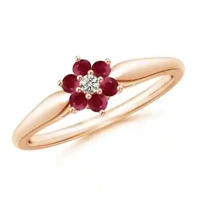 ANGARA Classic Six Petal Ruby And Diamond Flower Ring For Women In 14K Gold • $521.10