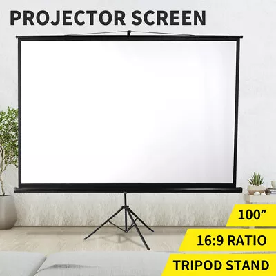 $105.99 • Buy 100 Inch Projector Screen Tripod Stand Home Pull Down Outdoor Screens Cinema 3D