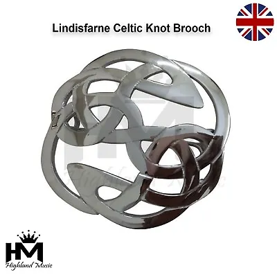 Highland Fly Plaid Brooch Celtic Knot Lindisfarne Ladies Brooches Chrome Finish • £12.85