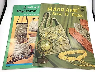 2 Vintage 1971 Macrame Books Purses Belts Plant Hangers H-193 H-194 • $8