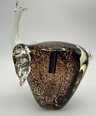 Murano Style Glass Elephant Figurine Clear Heavy Glass With Brown Flecks - 19cm • £27.95