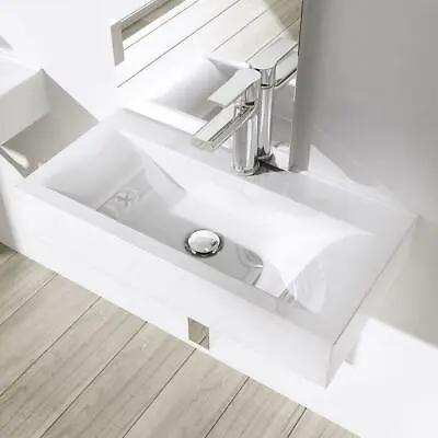 £61.50 • Buy Bathroom Wash Basin Ceramic Wall Hung White Unslotted Rectangle Sink 600x310mm