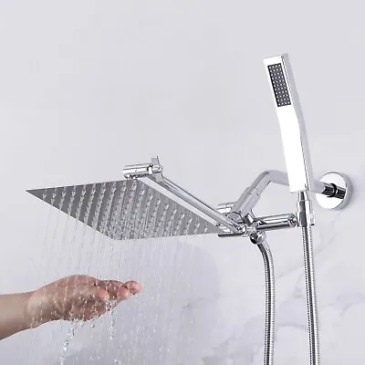 Chrome 8 In All Metal Rainfall Shower Head With Handheld Combo Extension Arm • $42.98