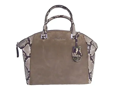 Michael Kors Riley Suede & Snakeskin Leather Taupe Handbag Satchel Purse NWT • $284.89