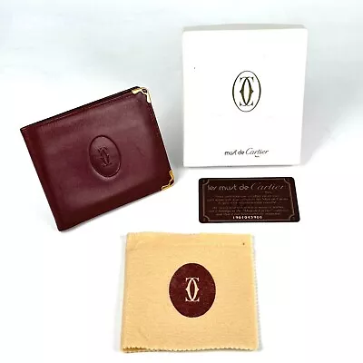 Cartier Must De Logo Red Leather Bifold Billfold Authentic From Japan • $59