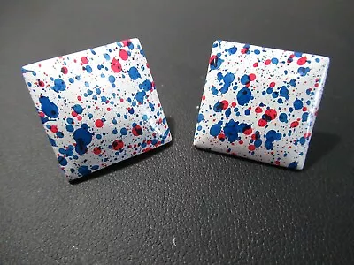 Patriotic Red White Blue Splatter Pattern Pierced Earrings Enamel • $16