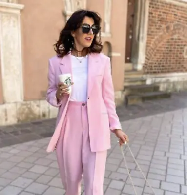 Nwt Zara Women Asymmetric Seam Long Blazer Pastel Pink Jacket 2010/769 S - Xl • $69.99