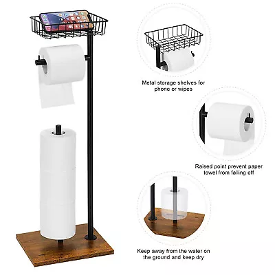 $19.99 • Buy Toilet Paper Holder Stand With Phone Shelf Bathroom Tissue Paper Roll Holder