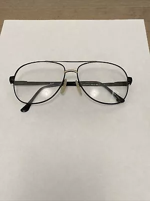 VTG St. Moritz Flex Frame Black & Gold Aviator Glasses Demo Lenses 62-18-150 • $30