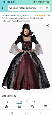 Ladies Halloween Costume Vampire Size Medium 12/14 Dress And Collar • £20