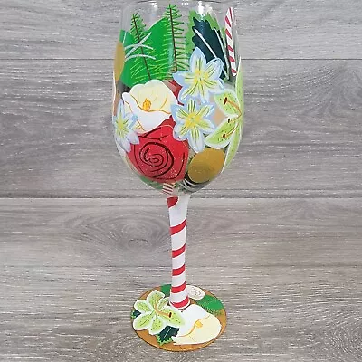 Lolita Holiday Bouquet 4 Hand Painted Wine Glass With Recipe Candy Cane Floral • £22.43