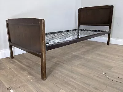 SINGLE BED FRAME Vintage Oak Headboard Footboard Spring Wire Metal Foundation • £75