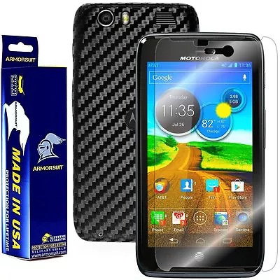 ArmorSuit Motorola ATRIX HD Screen Protector + Black Carbon Fiber Skin USA • $18.45