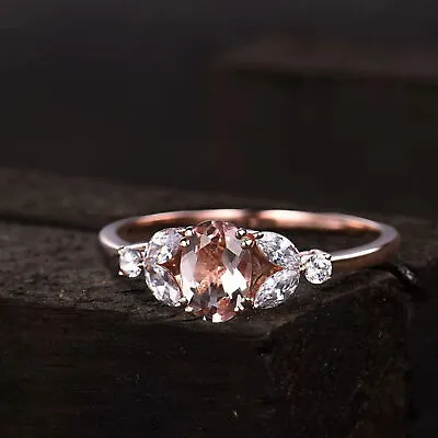 Oval Cut Morganite Solitaire With Accent Wedding Engagement MothersDay Gift Ring • $109.99