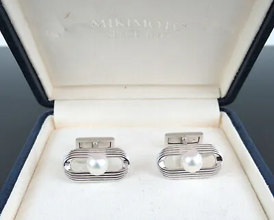 Authentic MIKIMOTO K18WG White Gold 7mm Genuine Akoya Pearl Cufflinks 16.4g • $1299