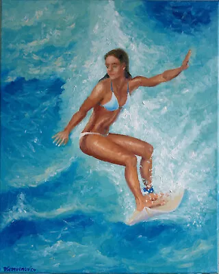 A Lovely Surfer Girl #2 Original Oil Painting 16x20 Hand Painted YSArt • £300