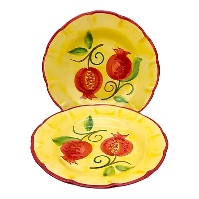 2 Mamma Ro Pomegranate Soup Pasta Bowls 9  Yellow Red Fruit Mediterranean Italy • $38.25