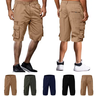 $5.24 • Buy Mens Combat Cargo Shorts Half Pants Elasticated Waist Pockets Casual Trousers
