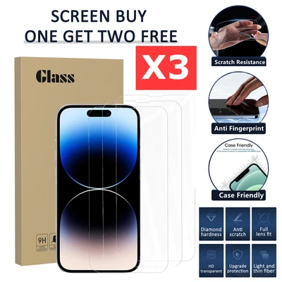 $7.95 • Buy 3x Tempered Glass Screen Protector For IPhone 14 13 12 11 X XR XS PRO MAX Mini