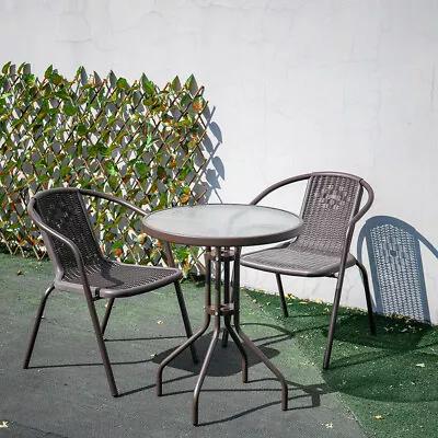 2/4Seater Garden Bistro Patio Furniture Set Glass Table Stacking Chairs Outdoor • £69.95