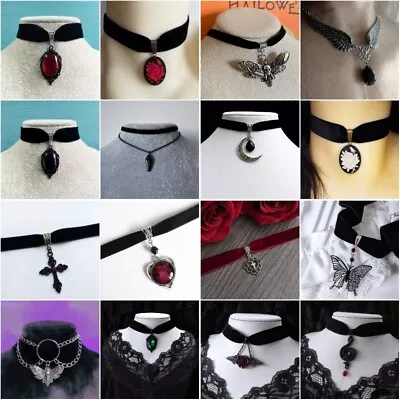 Gothic Vintage Black Velvet Choker Collar Crystal Pendant Necklace Women Jewelry • $2.47