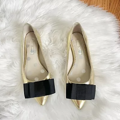 £9.84 • Buy Boden Audrey Pointed Toe Gold Bow Flats 36