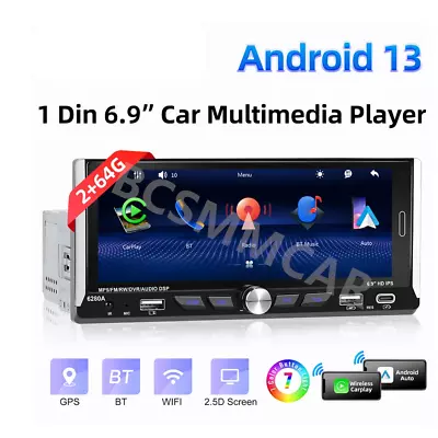 Car Stereo Radio Carplay Android 13 6.9in 1Din Touch Screen GPS Navigation WIFI • $117.89