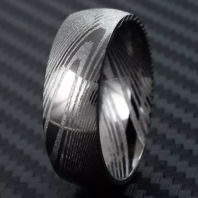 8mm Men's Plain Black Damascus Steel Domed Wedding Band Ring Size 9-13 • $29.99