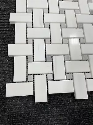 Bianco Dolomite 1”x2” Basketweave POLISHED Marble Tile Mosaic Premium A  • $20.23