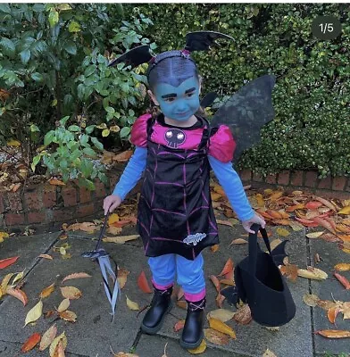 Vampirina Costume Age 3/4 With Matching Bat Ears And Bat Hold Bag • £20